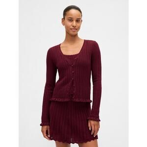 NWT Gap 100% Cotton Pointel Tuscan Red Cardigan & Skirt Set Size L $160 MSRP